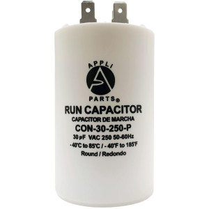 Appli Parts Condensador Capacitor de Marcha 30 Mfd uF (microfaradios) 250VAC CBB60 Cuerpo plastico para bombas de agua y otras aplicaciones Redondo UL E476928 8.5 cm Alto 4 cm Ancho CON-15-250-P