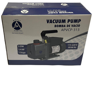 Appli Parts APVCP-313 Bomba de Vacio de 3.0 CFM 1/4 HP 1 etapa 115-220 V, 50/60 Hz para calefaccion, aire acondicionado y sistemas de refrigeracion para aplicaciones domesticas y automotrices