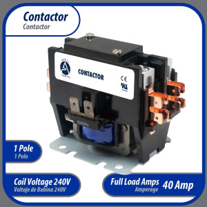 Contactor 1 Polo con Puente de 40 AMP 240 V bobina de repuesto para compresores de CA y aplicaciones electricas UL 476929 Appli Parts modelo APAC- 1S40240 Contactor 1 Polo con Puente de 40 AMP 240 V bobina de repuesto para compresores de CA y aplicaciones electricas UL 476929 Appli Parts modelo APAC- 1S40240