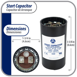 Appli Parts Condensador Capacitor Arranque 300-360 Mfd (microfaradios) uF 250 VAC remplazo universal para motores electricos de distintas aplicaciones 4.6cm Diametro 8.6cm Alto CON-300-250

