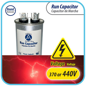 Appli Parts Condensador Capacitor de Marcha 80 Mfd uF (microfaradios) 370VAC o 450VAC CBB65 Universal Aire acondicionado y otras aplicaciones Redondo UL E476928 13.4cm Alto 5.2cm Ancho CON-80-450