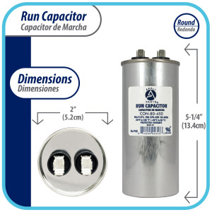 Appli Parts Condensador Capacitor de Marcha 80 Mfd uF (microfaradios) 370VAC o 450VAC CBB65 Universal Aire acondicionado y otras aplicaciones Redondo UL E476928 13.4cm Alto 5.2cm Ancho CON-80-450