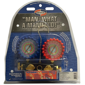 Uniweld Q4N85SMEZ Manometro Alumino 4 Valvulas R410a,R134a,R22, Mangueras 5 ft Soft Magic, EZ-Turn Anti-BlowBack
 Uniweld Q4N85SMEZ Manometro Alumino 4 Valvulas R410a,R134a,R22, Mangueras 5 ft Soft Magic, EZ-Turn Anti-BlowBack
