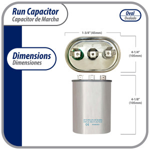 Appli Parts Condensador Capacitor de Marcha 25+5 Mfd uF (microfaradios) 370VAC CBB65 Universal Aire acondicionado y otras aplicaciones Ovalado UL E476928 CON-25/5-370