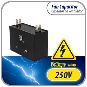 Appli Parts Condensador Capacitor de ventilador 2.5 mfd (microfaradios) uf 250VAC con 2 conectores compatible con cualquier marca de igual capacitancia 3.7cm Ancho 1.5cm Profundidad 3.4cm Alto CAP-2.5-250