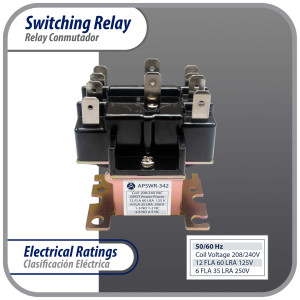 Appli Parts APSWR-342 Rele de conmutacion 90-342, de uso general, DPDT, Doble Polo, Doble Tiro, bobina de 208/240 V, CA, para aplicaciones HVAC y otras instalaciones electricas generales Remplaza APSR-342