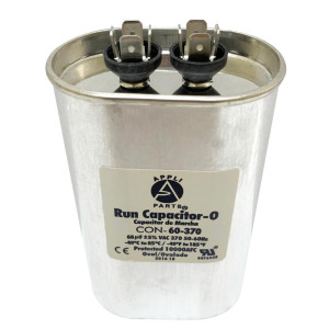 Appli Parts Condensador Capacitor de Marcha 60 Mfd uF (microfaradios) 370VAC CBB65 Universal Aire acondicionado y otras aplicaciones Ovalado UL E476928 7.1cm Ancho 4.5cm Prof 10.2cm Alto CON-60-370