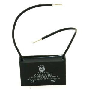 Appli Parts Condensador Capacitor de ventilador 3.5 mfd (microfaradios) uf 250VAC con 2 cables compatible con cualquier marca de igual capacitancia 4.7cm Ancho 1.4cm Profundidad 2.8cm Alto CAP-3.5-250-2C