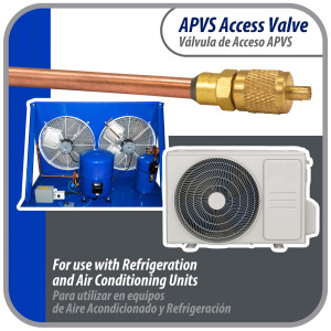 Appli Parts Valvula de acceso de 1/4 SAE x 3/16 pulg OD x con vastago de cobre de 5cm de largo con nucleo y tapa de laton con removedor de nucleo y empacadura APVS-143162