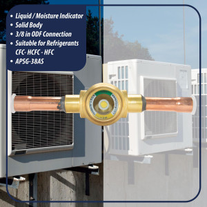 Appli Parts APSG-38AS Visor de Liquido 3/8 pulg Indicador de Humedad con conexiones Soldable con cuerpo solido para Sistemas de Refrigeracion y Aire Acondicionado compatible con refrigerantes CFC, HCFC, HFC