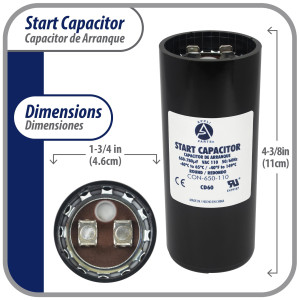 Appli Parts Condensador Capacitor Arranque 650-780 Mfd (microfaradios) uF 110-125 VAC remplazo universal para motores electricos de distintas aplicaciones 4.6cm Diametro 11cm Alto CON-650-110

