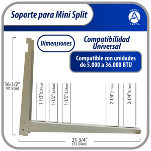 Appli Parts APAB-3160 Soporte de Montaje en Pared para Mini Split. Soporta hasta 160 kg, Compatible con 5000 a 36000 BTU, Incluye Barra con Nivel, Gomas Antivibracion y Kit Completo de Instalacion