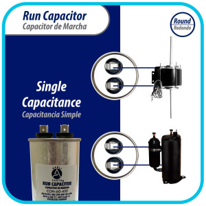 Appli Parts Condensador Capacitor de Marcha 60 Mfd uF (microfaradios) 370VAC o 450VAC CBB65 Universal Aire acondicionado y otras aplicaciones Redondo UL E476928 13.8cm Alto 5.1cm Ancho CON-60-450