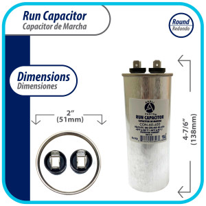Appli Parts Condensador Capacitor de Marcha 60 Mfd uF (microfaradios) 370VAC o 450VAC CBB65 Universal Aire acondicionado y otras aplicaciones Redondo UL E476928 13.8cm Alto 5.1cm Ancho CON-60-450