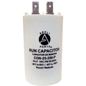 Appli Parts Condensador Capacitor de Marcha 25 Mfd uF (microfaradios) 250VAC CBB60 Cuerpo plastico para bombas de agua y otras aplicaciones Redondo UL E476928 8 cm Alto 4 cm Ancho CON-25-250-P
