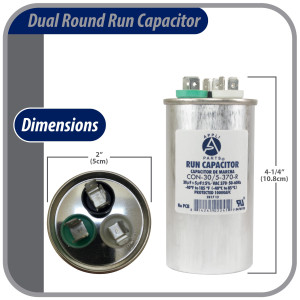 Appli Parts Condensador Capacitor de Marcha 30+5 Mfd uF (microfaradios) 370VAC CBB65 Universal Aire acondicionado y otras aplicaciones Redondo UL E476928 10.8cm Alto 5cm Ancho CON-30/5-370-R Appli Parts Condensador Capacitor de Marcha 30+5 Mfd uF (microfaradios) 370VAC CBB65 Universal Aire acondicionado y otras aplicaciones Redondo UL E476928 10.8cm Alto 5cm Ancho CON-30/5-370-R