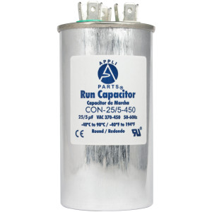 Appli Parts Condensador Capacitor de Marcha 25+5 Mfd uF (microfaradios) 370VAC o 450VAC CBB65 Universal Aire acondicionado y otras aplicaciones Redondo UL E476928 10.8cm Alto 5cm Ancho CON-25/5-450