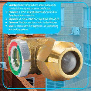 Appli Parts APSG-58A Visor de Liquido 5/8 pulg Flare e Indicador de Humedad con conexiones Rosca con cuerpo extraible para Sistemas de Refrigeracion y Aire Acondicionado compatible con refrigerantes CFC, HCFC, HFC