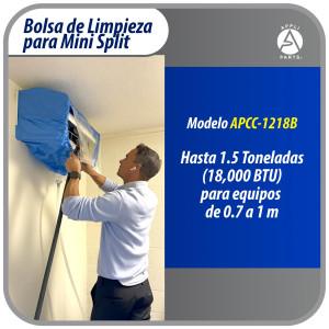 Appli Parts APCC-1218B Bolsa de Mantenimiento o Limpieza Mini Split de 1 - 1.5 Toneladas (18.000 Btu) para equipos de 0.7 a 1 m, Impermeable, manguera de 2.8 m para drenaje. Remplaza 532 533 562 572
