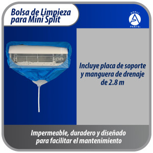Appli Parts APCC-1836B Bolsa de Mantenimiento o Limpieza Mini Split de 1.5 - 3 Toneladas (18,000 a 36,000 Btu) equipos de 1 a 1.3 m, Impermeable, Manguera de 2.8 m para Drenaje, con Placa de Soporte.