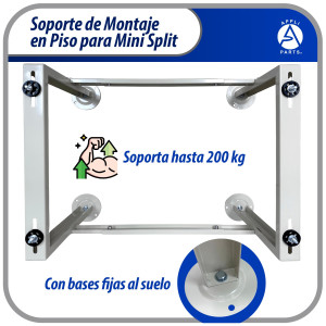Appli Parts APAB-4440 Soporte de Montaje en Piso para Mini Split. Soporta 200 kg, Compatible desde 9000 a 60000 BTU, Incluye Gomas Antivibracion y Kit Completo de Instalacion. Extensible 56 a 100 cm
