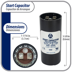 Appli Parts Condensador Capacitor Arranque 130-156 Mfd (microfaradios) uF 250 VAC remplazo universal para motores electricos de distintas aplicaciones 3.7cm Diametro 8.6cm Alto CON-130-250

