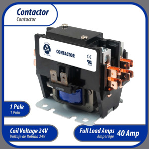 Contactor 1 Polo con Puente de 40 AMP 24 V bobina de repuesto para compresores de CA y aplicaciones electricas UL E476929 Appli Parts modelo APAC-1S4024 Contactor 1 Polo con Puente de 40 AMP 24 V bobina de repuesto para compresores de CA y aplicaciones electricas UL E476929 Appli Parts modelo APAC-1S4024