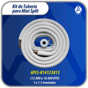 Appli Parts APLS-K14123813 Kit de Tuberia Mini Split 1/4 x 1/2 in, 4 m, con Aislante 3/8, Manguera Desague, Cinta Momia y Cinta Teflon. Fabricado en cobre y aluminio