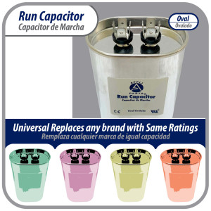 Appli Parts Condensador Capacitor de Marcha 70 Mfd uF (microfaradios) 370VAC CBB65 Universal Aire acondicionado y otras aplicaciones Ovalado UL E476928 cm Alto cm Ancho CON-70-370