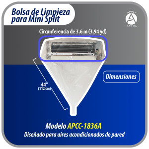 Appli Parts APCC-1836A Bolsa de Mantenimiento o Limpieza Mini Split 1.5 - 3 Toneladas (18.000 a 36.000 Btu) Circunferencia 3.6 m, Impermeable, manguera de drenaje integrada., Remplaza 535 537 565 575