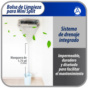 Appli Parts APCC-1836A Bolsa de Mantenimiento o Limpieza Mini Split 1.5 - 3 Toneladas (18.000 a 36.000 Btu) Circunferencia 3.6 m, Impermeable, manguera de drenaje integrada. Remplaza 535 537 565 575