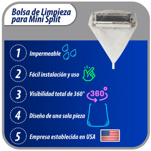 Appli Parts APCC-1836A Bolsa de Mantenimiento o Limpieza Mini Split 1.5 - 3 Toneladas (18.000 a 36.000 Btu) Circunferencia 3.6 m, Impermeable, manguera de drenaje integrada. Remplaza 535 537 565 575