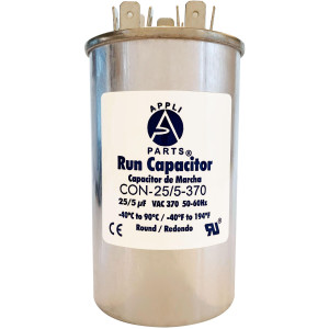 Appli Parts Condensador Capacitor de Marcha 25+5 Mfd uF (microfaradios) 370VAC CBB65 Universal Aire acondicionado y otras aplicaciones Redondo UL E476928 5cm Ancho 9cm Alto CON-25/5-370 Appli Parts Condensador Capacitor de Marcha 25+5 Mfd uF (microfaradios) 370VAC CBB65 Universal Aire acondicionado y otras aplicaciones Redondo UL E476928 5cm Ancho 9cm Alto CON-25/5-370