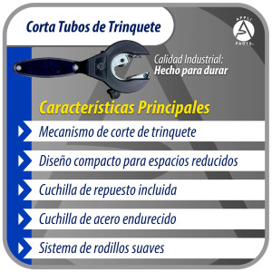 Appli Parts APT-TC115 Cortador de tubos con trinquete 5/16 a 1-1/8 in (8 a 29 mm) para cobre, aluminio, laton, acero inoxidable y PVC con cuchilla de repuesto diseno ergonomico y duradero