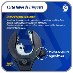Appli Parts APT-TC115 Cortador de tubos con trinquete 5/16 a 1-1/8 in (8 a 29 mm) para cobre, aluminio, laton, acero inoxidable y PVC con cuchilla de repuesto diseno ergonomico y duradero