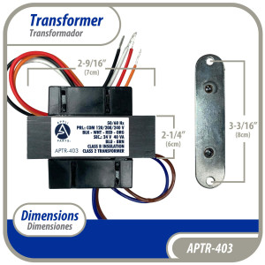 Appli Parts APTR-403 Transformador de 120/208/240 V a 24 V, 40 Va, 50/60 Hz, con Base Simple, Aislamiento Clase B, Transformador Clase 2, remplaza 40301F Appli Parts APTR-403 Transformador de 120/208/240 V a 24 V, 40 Va, 50/60 Hz, con Base Simple, Aislamiento Clase B, Transformador Clase 2, remplaza 40301F