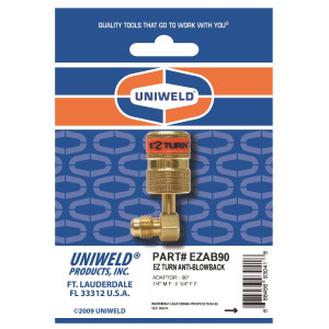 Uniweld Adaptador 90 Ez-Turn Anti-Blowback 1/4 pulg MF x 1/4 pulg FF para R-410a, CFC, HCFC ; HFC EZAB90 Uniweld Adaptador 90 Ez-Turn Anti-Blowback 1/4 pulg MF x 1/4 pulg FF para R-410a, CFC, HCFC ; HFC EZAB90