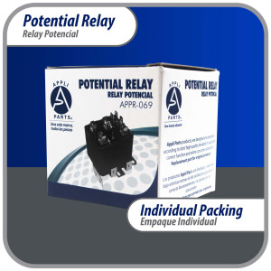 Appli Parts APPR-069 Relay Potencial 069, Voltaje de Bobina 332 V, Recogida Minima 180 V, Recogida Maxima 193 V, Caida Maxima 105 V, 50/60Hz Remplazo universal para unidades de refrigeracion y aire acondicionado
