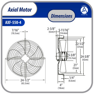 Appli Parts AXF-550-4 Extractor Axial 550 mm (21-5/8 pulg) 220-440 V, 3 ph, 60 Hz, 600 W, 1560 rpm, Rango Temperatura -30 C a 60 C, incluye aspa y base tipo jaula