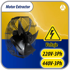 Appli Parts AXF-450-4 Extractor Axial 450 mm (17-3/4 pulg) 220-440 V, 3 ph, 60 Hz, 300 W, 1600 rpm, Rango Temperatura -30 C a 60 C, incluye aspa y base tipo jaula
