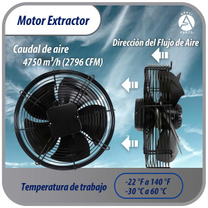 Appli Parts AXF-450-4 Extractor Axial 450 mm (17-3/4 pulg) 220-440 V, 3 ph, 60 Hz, 300 W, 1600 rpm, Rango Temperatura -30 C a 60 C, incluye aspa y base tipo jaula