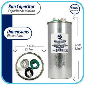 Appli Parts Condensador Capacitor de Marcha 75+10 Mfd uF (microfaradios) 370VAC o 450VAC CBB65 Universal Aire acondicionado y aplicaciones Redondo UL E476928 14.4cm Alto 5.7cm Ancho CON-75/10-450 Appli Parts Condensador Capacitor de Marcha 75+10 Mfd uF (microfaradios) 370VAC o 450VAC CBB65 Universal Aire acondicionado y aplicaciones Redondo UL E476928 14.4cm Alto 5.7cm Ancho CON-75/10-450