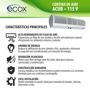 ecox ACUB15CA Cortina de Aire de 150 cm, 110 V, 60 Hz, 1 Ph, 175 W. Para uso Residencial o Comercial