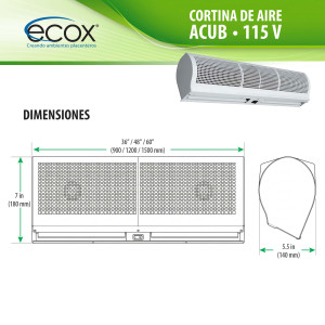 ecox ACUB09CA Cortina de Aire de 90 cm, 110 V, 60 Hz, 1 Ph, 100 W. Para uso Residencial o Comercial