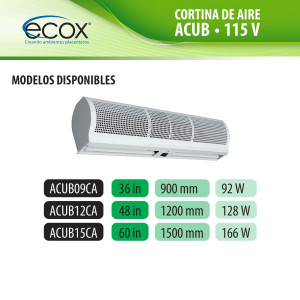 ecox ACUB09CA Cortina de Aire de 90 cm, 110 V, 60 Hz, 1 Ph, 100 W. Para uso Residencial o Comercial