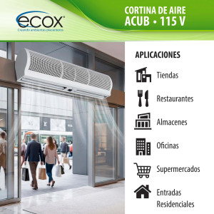 ecox ACUB09CA Cortina de Aire de 90 cm, 110 V, 60 Hz, 1 Ph, 100 W. Para uso Residencial o Comercial