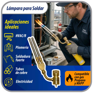 Appli Parts APHT-1D2 Soplete Boquilla de Soldar, Antorcha, Lampara doble para usar con Propano o Mapp para usos en plomeria electricidad refrigeracion aire acondicionado y mas