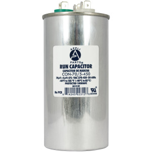 Appli Parts Condensador Capacitor de Marcha 70+5 Mfd uF (microfaradios) 370VAC o 450VAC CBB65 Universal Aire acondicionado y aplicaciones Redondo UL E476928 13cm Alto 5.7cm Ancho CON-70/5-450