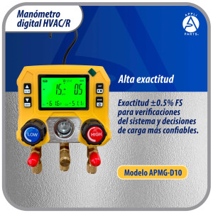 Appli Parts APMG-D10 Juego Manometro Digital para Refrigeracion HVAC/R Manifold Digital para Aire Acondicionado Rango -14.5 a 800 psi 88 Refrigerantes Unidades kPa MPa bar psi kg/cm2