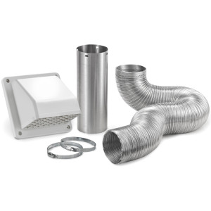 Lambro 1375W-R Kit Ventilacion de Pared 4 in x 8 ft para Secadora, Bano y Ventilacion General Ducto Semirrigido Ignifugo UL 2158A Campana con Damper y Malla. Remplaza 316WUL y 316W